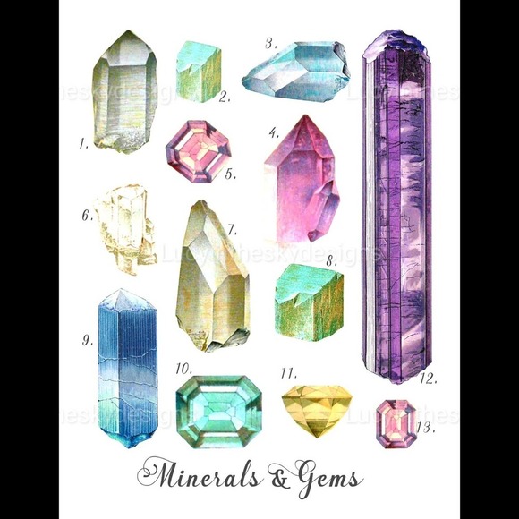 Crystals Minerals and Gemstones Science Illustration Art Print 8.5x11 - Picture 2 of 5